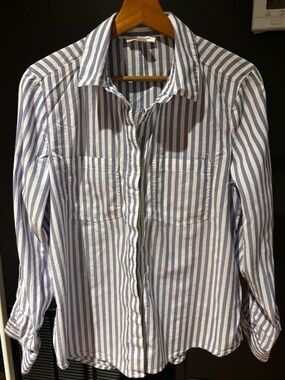 beachlunchlounge Blue and White Vertical Stripe Button-Down Shirt